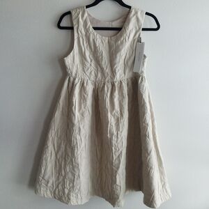 Peacebird Cream Quilted Floral Pattern Sleeveless Babydoll Tank Dress
